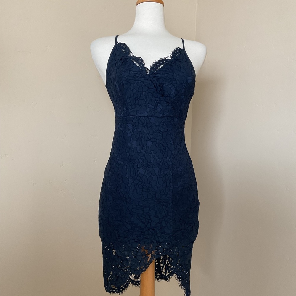 Lulu’s Desire Blue Lace Bodycon Dress Size XS